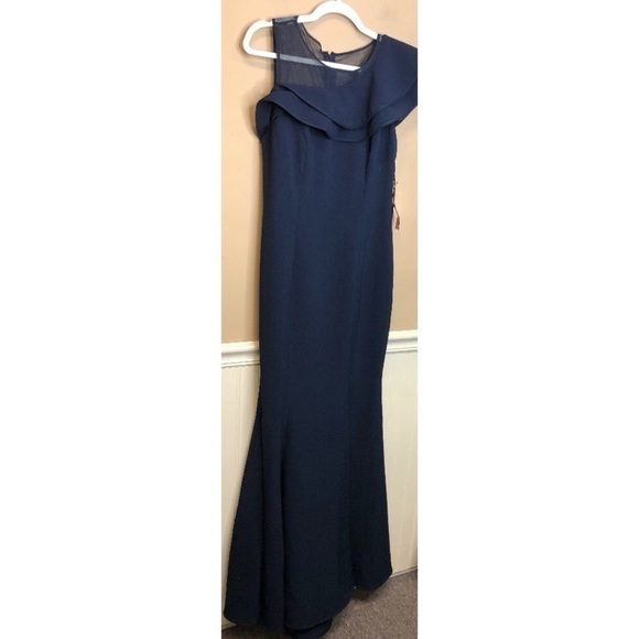Eliza J Blue Full Length Ball Gown One Shoulder Sheer Panel Size 10 NWT - Picture 1 of 4